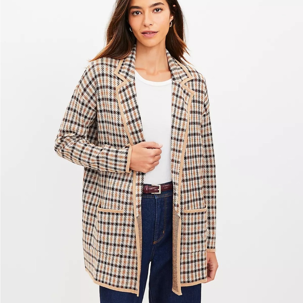 LOFT Brown Plaid Knit Blazer Size Small